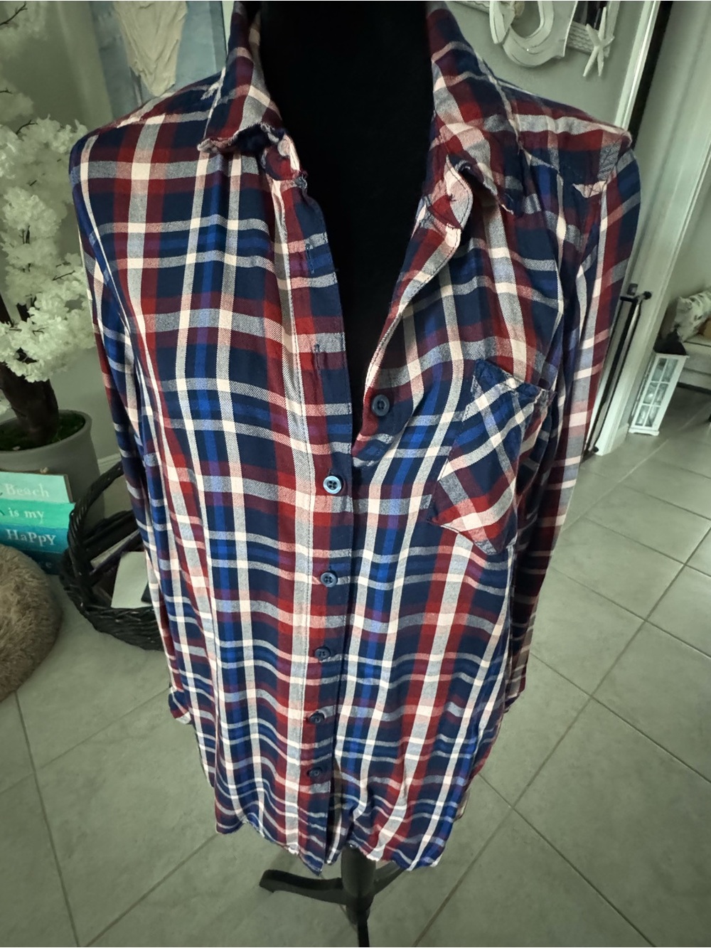 Torrid Red, Navy and White Plaid Button-Down